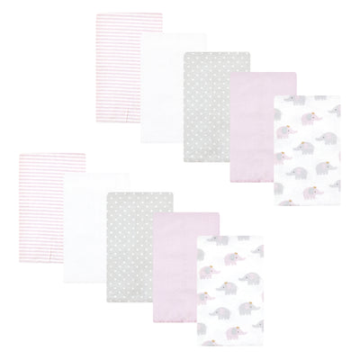 Hudson Baby Cotton Flannel Burp Cloths, Lilac Elephants 10 Pack