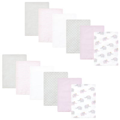 Hudson Baby Cotton Flannel Burp Cloths Bundle, Lilac Elephants