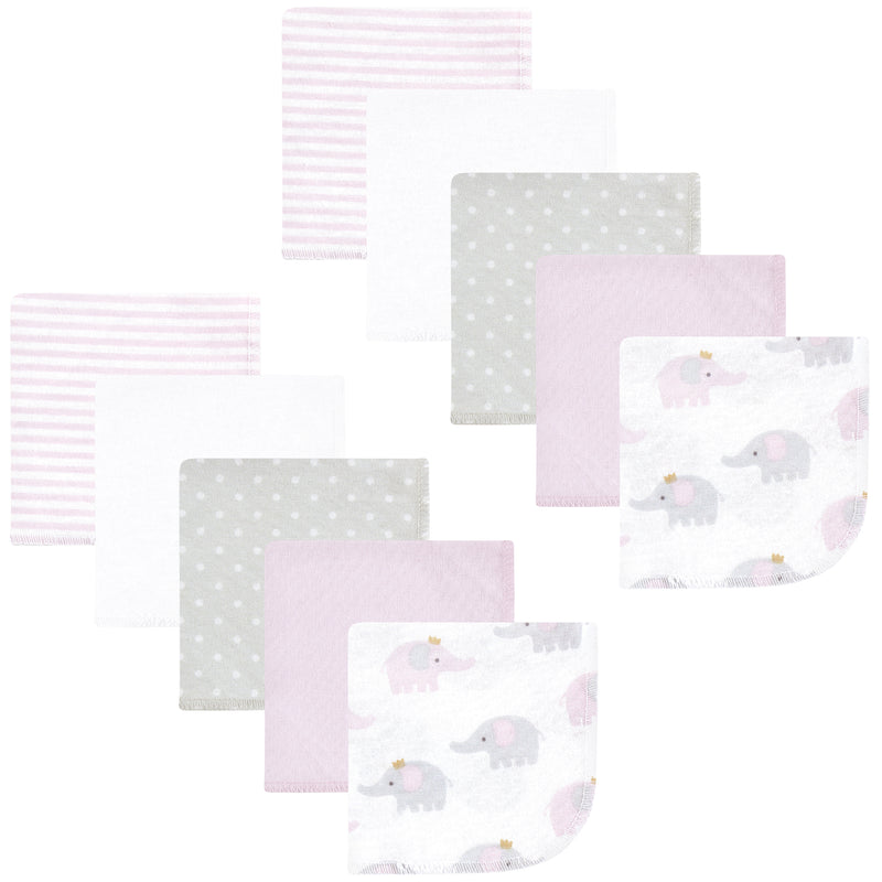 Hudson Baby Flannel Cotton Washcloths, Lilac Elephants 10 Pack