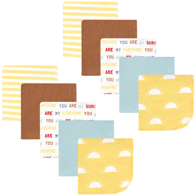 Hudson Baby Flannel Cotton Washcloths, My Sunshine 10 Pack