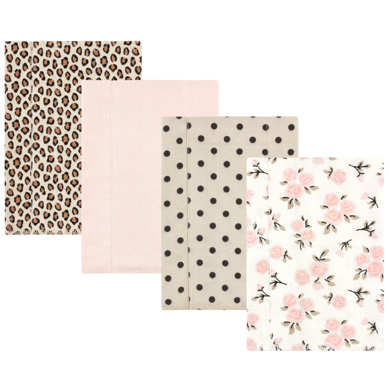 Hudson Baby Cotton Flannel Burp Cloths, Neutral Pink Floral 4 Pack