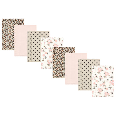 Hudson Baby Cotton Poly Flannel Burp Cloths Multipack, Neutral Pink Floral 8-Pack