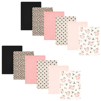 Hudson Baby Cotton Flannel Burp Cloths Bundle, Neutral Pink Floral