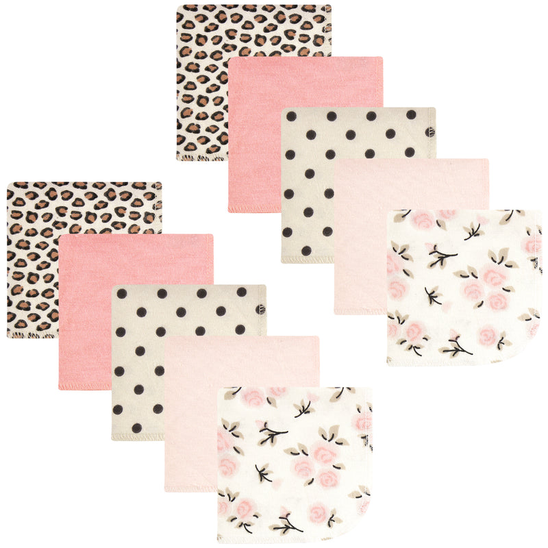 Hudson Baby Flannel Cotton Washcloths, Neutral Pink Floral 10 Pack