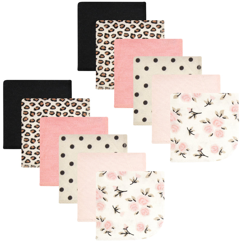 Hudson Baby Flannel Cotton Washcloths, Neutral Pink Floral 12 Pack