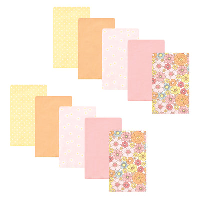 Hudson Baby Cotton Flannel Burp Cloths, Peace Love Flowers 10 Pack