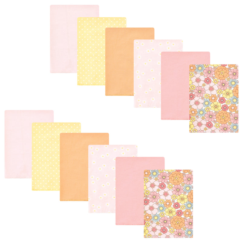 Hudson Baby Cotton Flannel Burp Cloths Bundle, Peace Love Flowers