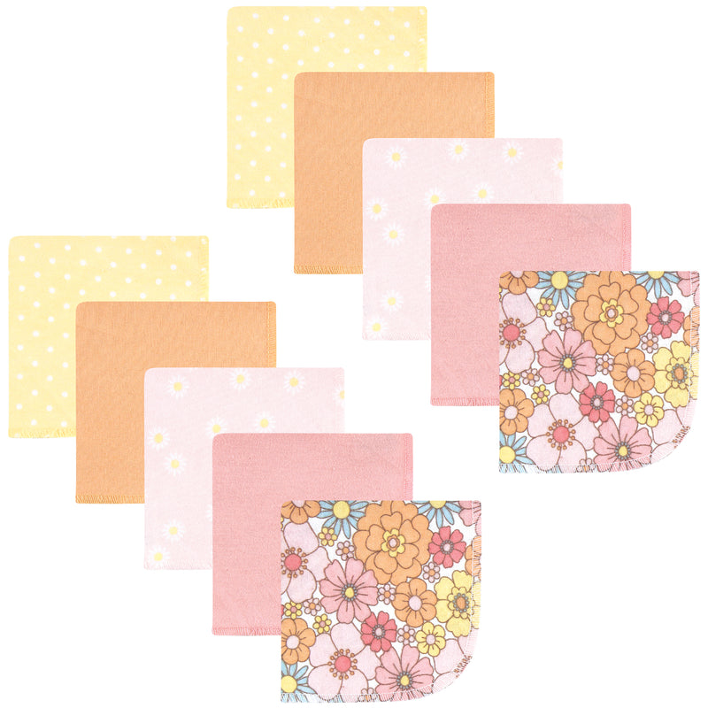 Hudson Baby Flannel Cotton Washcloths, Peace Love Flowers 10 Pack