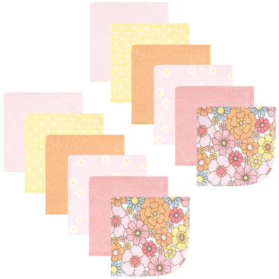 Hudson Baby Flannel Cotton Washcloths, Peace Love Flowers 12 Pack