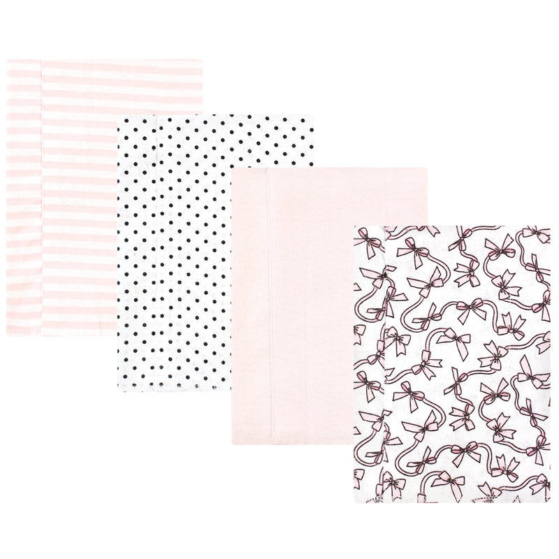 Hudson Baby Cotton Flannel Burp Cloths, Pink Bows 4 Pack