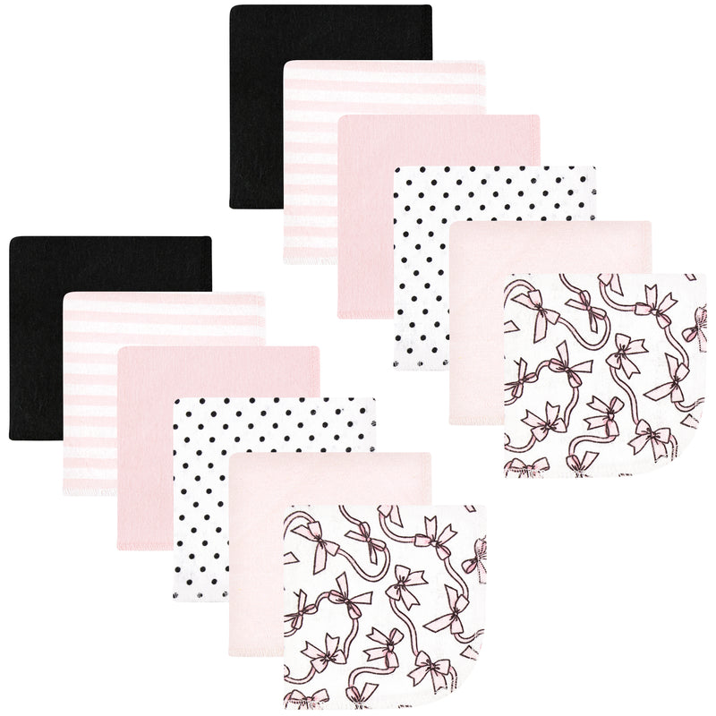 Hudson Baby Flannel Cotton Washcloths, Pink Bows 12 Pack