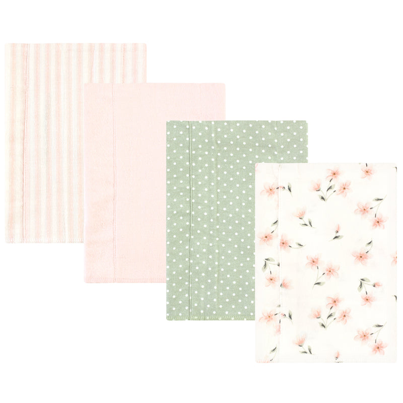 Hudson Baby Cotton Flannel Burp Cloths, Pink Dainty Floral 4 Pack