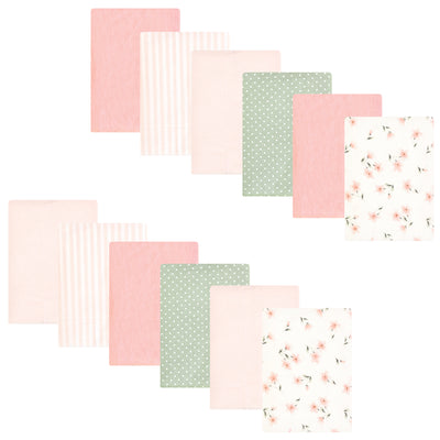 Hudson Baby Cotton Flannel Burp Cloths Bundle, Pink Dainty Floral