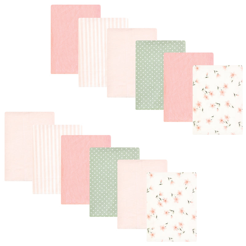 Hudson Baby Cotton Flannel Burp Cloths Bundle, Pink Dainty Floral