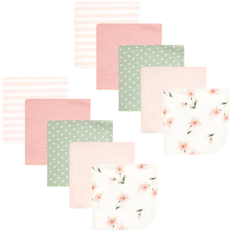 Hudson Baby Flannel Cotton Washcloths, Pink Dainty Floral 10 Pack