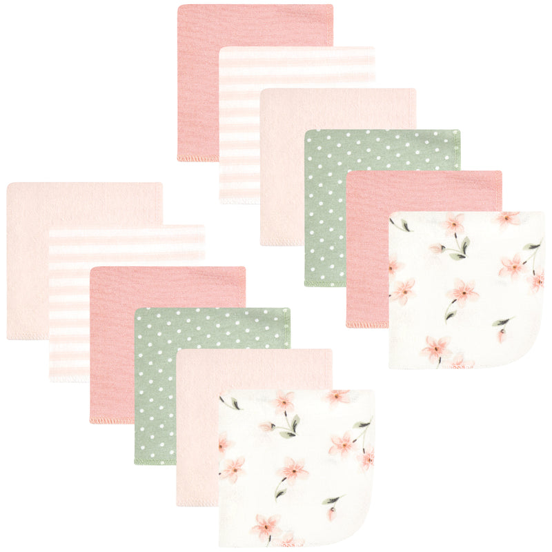 Hudson Baby Flannel Cotton Washcloths, Pink Dainty Floral 12 Pack