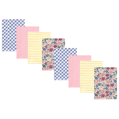 Hudson Baby Cotton Poly Flannel Burp Cloths Multipack, Pink Blue Pretty Floral 8-Pack