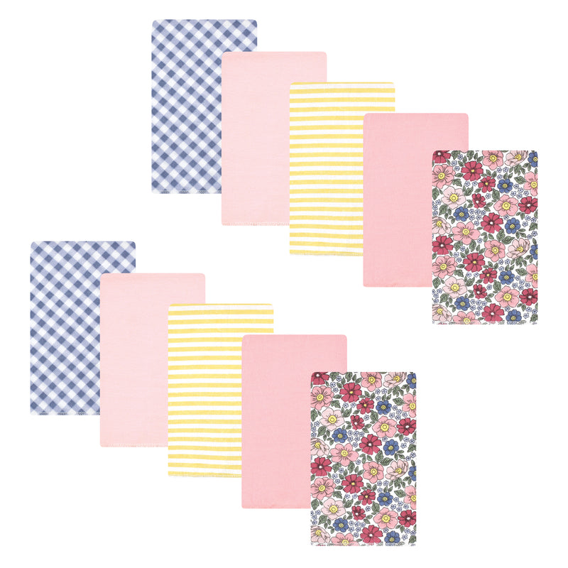 Hudson Baby Cotton Flannel Burp Cloths, Pink Blue Pretty Floral 10 Pack