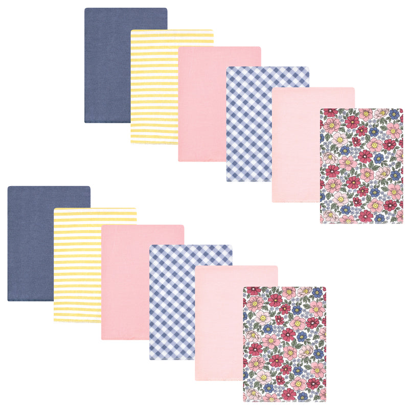 Hudson Baby Cotton Flannel Burp Cloths Bundle, Pink Blue Pretty Floral