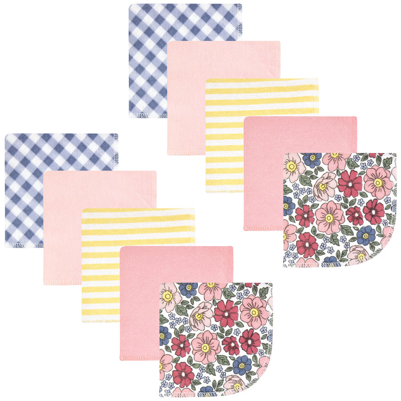 Hudson Baby Flannel Cotton Washcloths, Pink Blue Pretty Floral 10 Pack