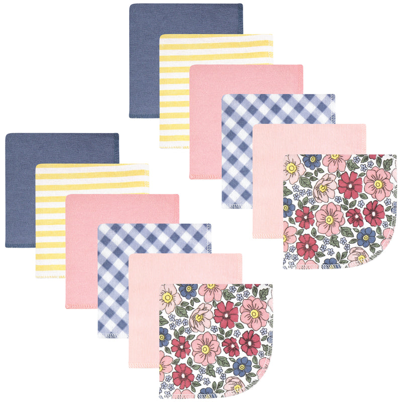 Hudson Baby Flannel Cotton Washcloths, Pink Blue Pretty Floral 12 Pack