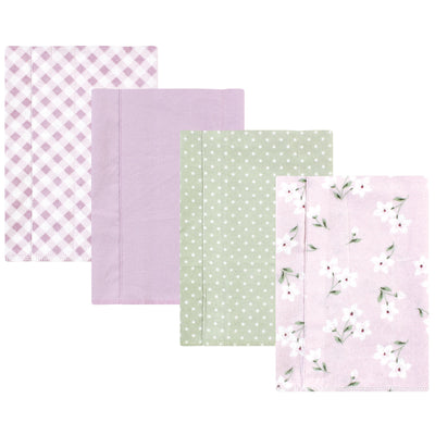 Hudson Baby Cotton Flannel Burp Cloths, Purple Dainty Floral 4 Pack