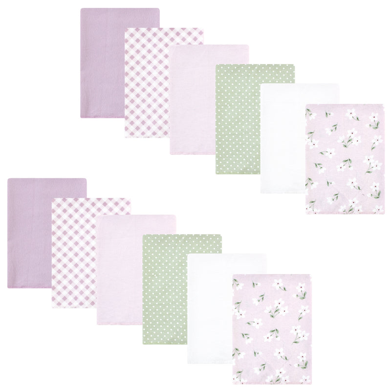 Hudson Baby Cotton Flannel Burp Cloths Bundle, Purple Dainty Floral