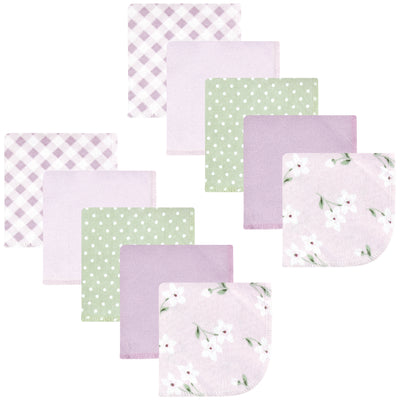 Hudson Baby Flannel Cotton Washcloths, Purple Dainty Floral 10 Pack