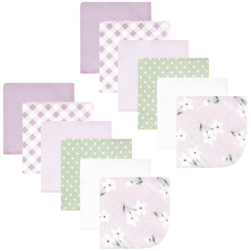 Hudson Baby Flannel Cotton Washcloths, Purple Dainty Floral 12 Pack