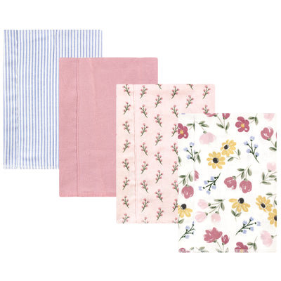 Hudson Baby Cotton Flannel Burp Cloths, Soft Painted Floral 4 Pack