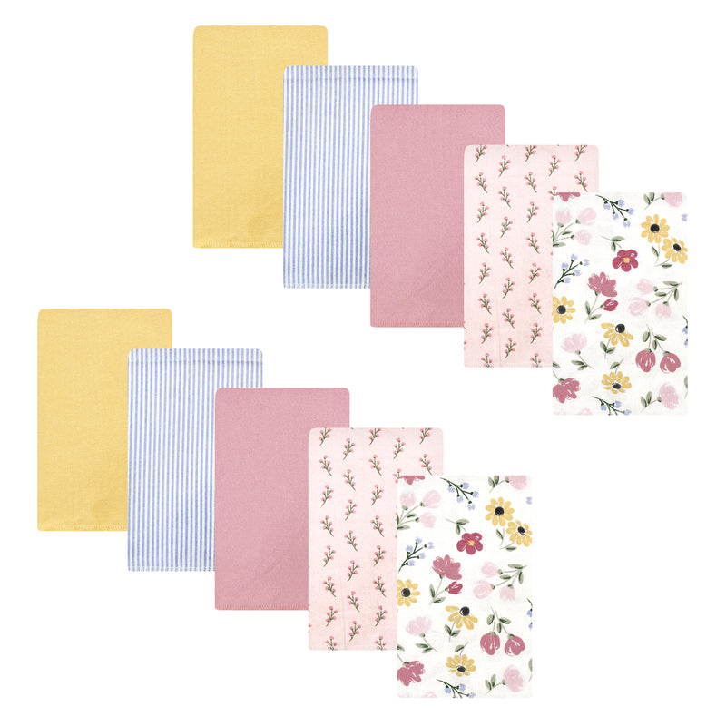 Hudson Baby Cotton Flannel Burp Cloths, Soft Painted Floral 10 Pack