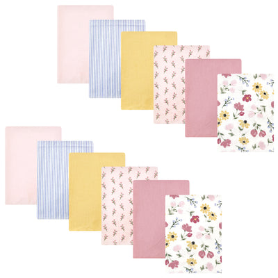 Hudson Baby Cotton Flannel Burp Cloths Bundle, Soft Painted Floral