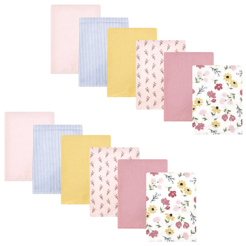 Hudson Baby Cotton Flannel Burp Cloths Bundle, Soft Painted Floral