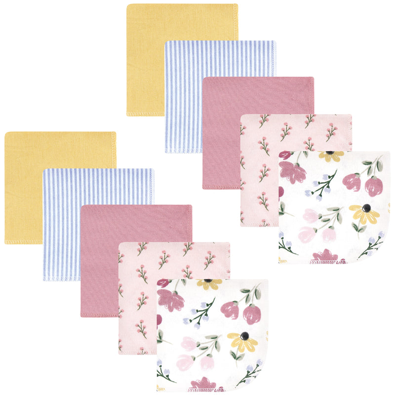 Hudson Baby Flannel Cotton Washcloths, Soft Painted Floral 10 Pack