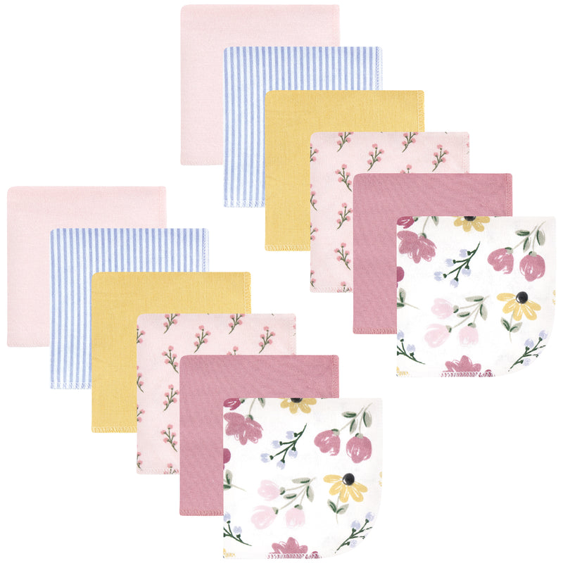 Hudson Baby Flannel Cotton Washcloths, Soft Painted Floral 12 Pack