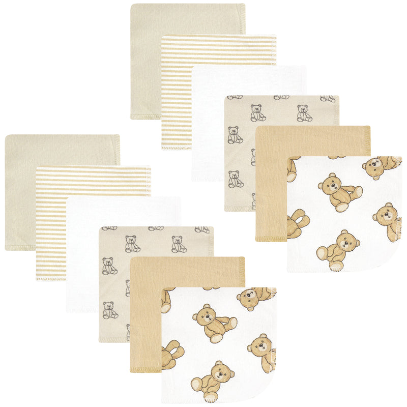 Hudson Baby Flannel Cotton Washcloths, Teddy Bears 12 Pack