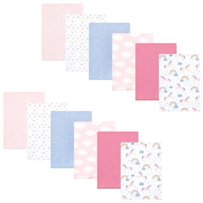 Hudson Baby Cotton Flannel Burp Cloths Bundle, Unicorns Rainbows