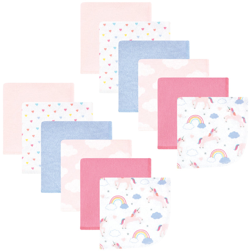 Hudson Baby Flannel Cotton Washcloths, Unicorns Rainbows 12 Pack