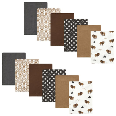 Hudson Baby Cotton Flannel Burp Cloths Bundle, Wild Buffalo