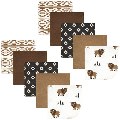 Hudson Baby Flannel Cotton Washcloths, Wild Buffalo 10 Pack