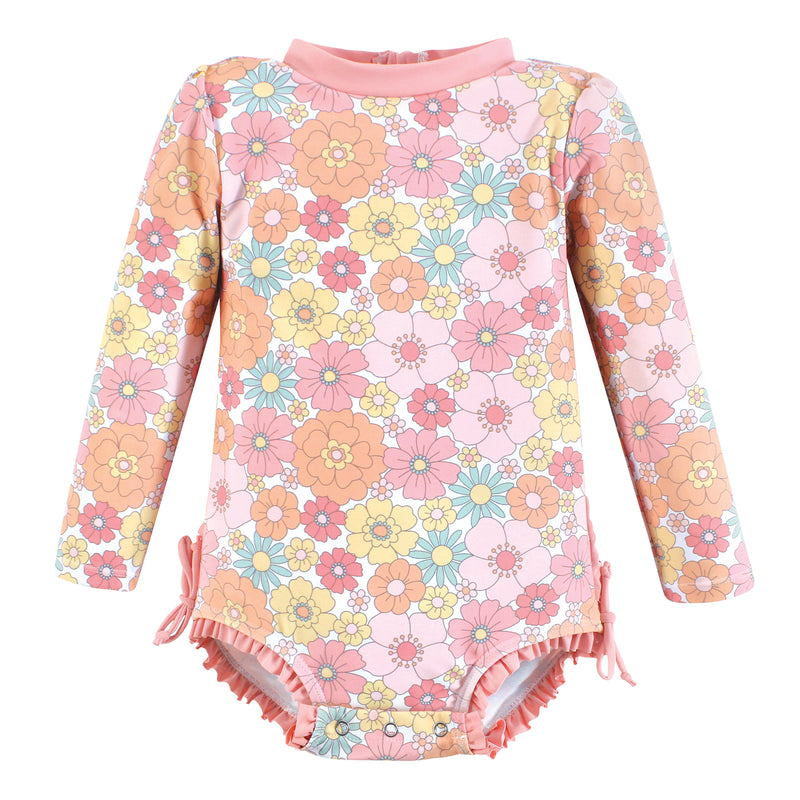 Hudson Baby Rashguard Swimsuit, Peace Love Flowers