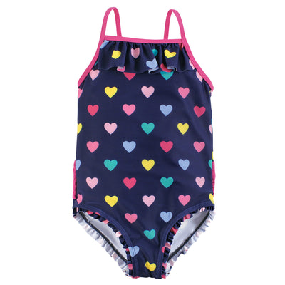 Hudson Baby Toddler Swimsuit, Navy Hearts