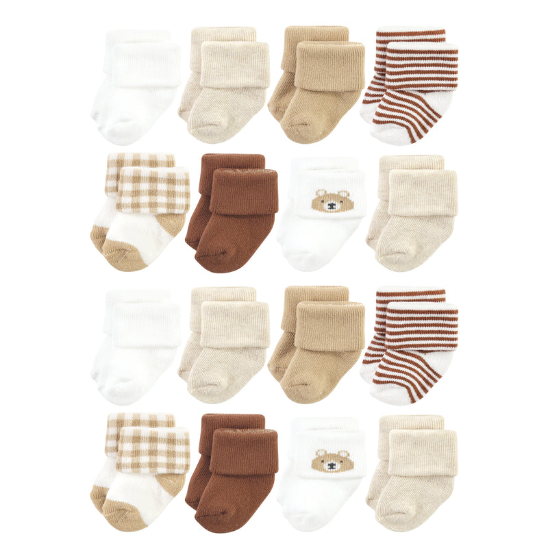 Hudson Baby Cotton Rich Newborn and Terry Socks, Teddy Bear