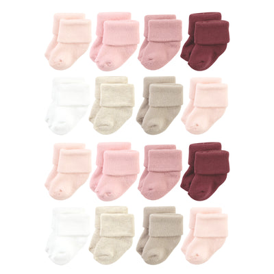 Hudson Baby Cotton Rich Newborn and Terry Socks, Solid Pink Neutral