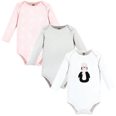 Hudson Baby Cotton Long-Sleeve Bodysuits, Pink Penguin 3-Pack