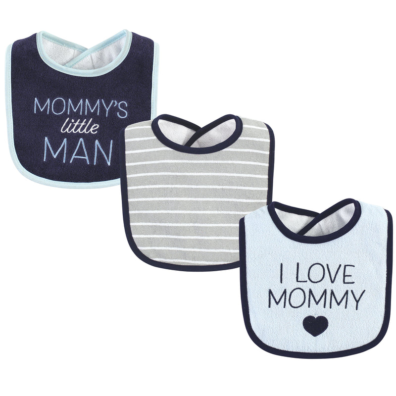 Hudson Baby Cotton Terry Drooler Bibs with Fiber Filling, I Love Mommy Lt. Blue