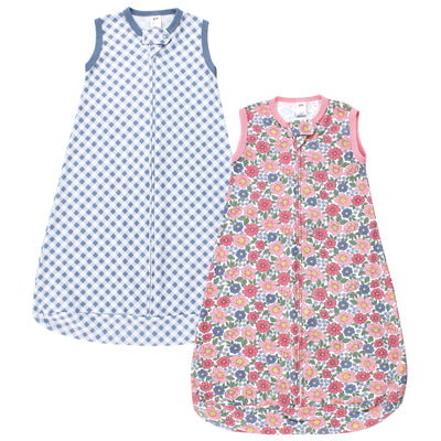 Hudson Baby Cotton Sleeveless Wearable Sleeping Bag, Sack, Blanket, Pink Blue Pretty Floral