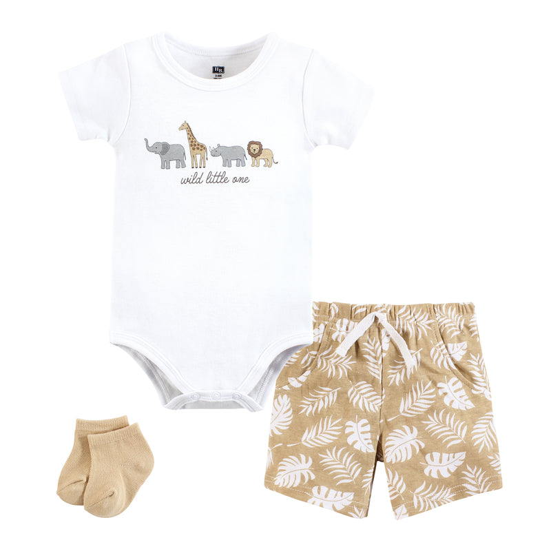 Hudson Baby Bodysuit, Short and Sock, Wild Little One