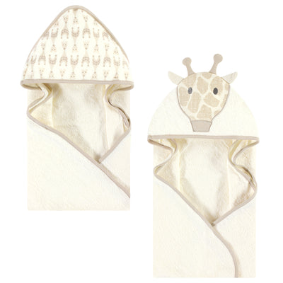 Hudson Baby Cotton Animal Face Hooded Towel, Modern Giraffe 2-Piece