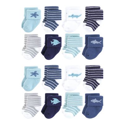 Hudson Baby Cotton Rich Newborn and Terry Socks, Ocean Friends